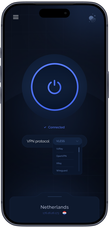 MeduzaVPN app screenshot on a phone